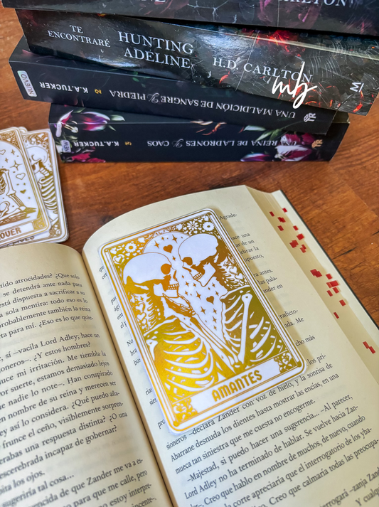 Amantes tarot bookmark holographic gold effect