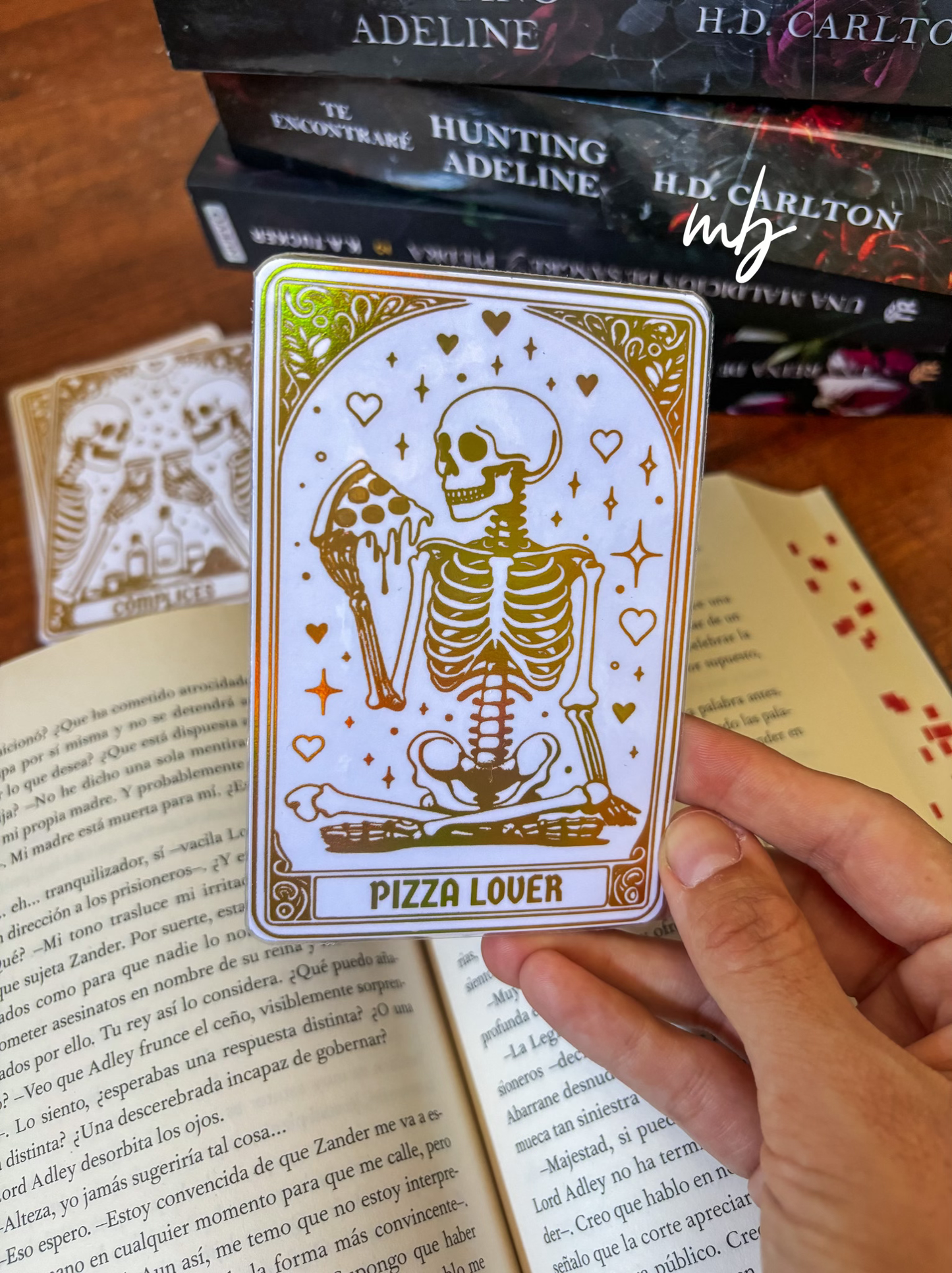 Pizza lover tarot bookmark holographic gold effect