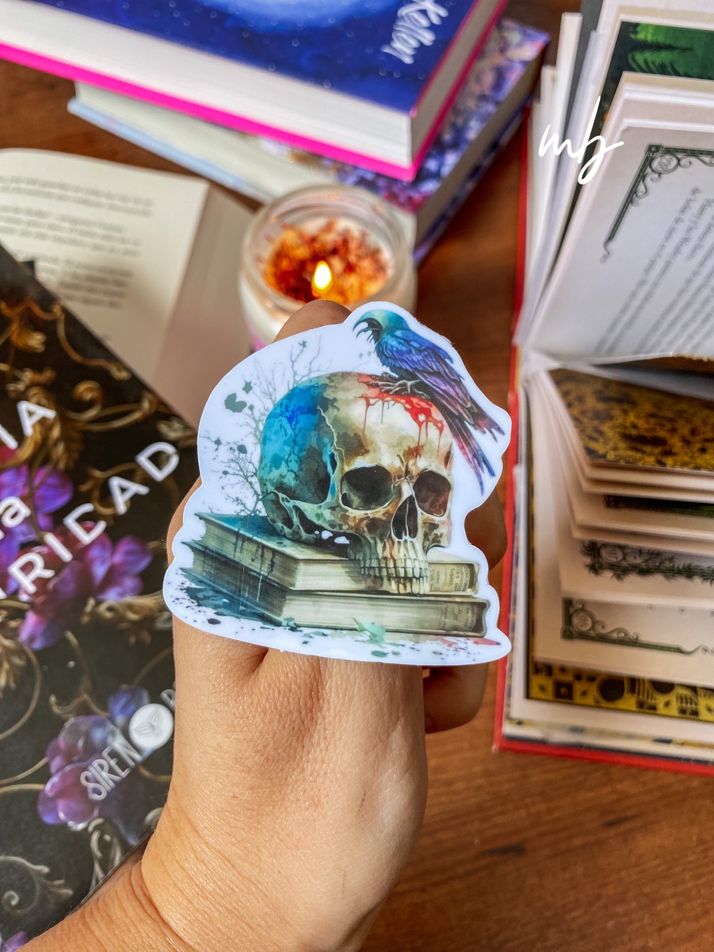 Libros , cuervo y calavera pegatina, Dark Academia