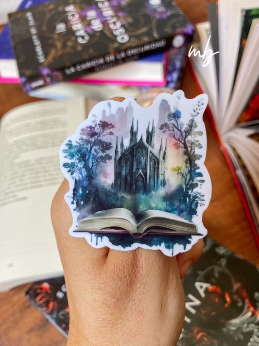 PURPLE CATHEDRAL BOOKS STICKER , DARK ACADEMIA