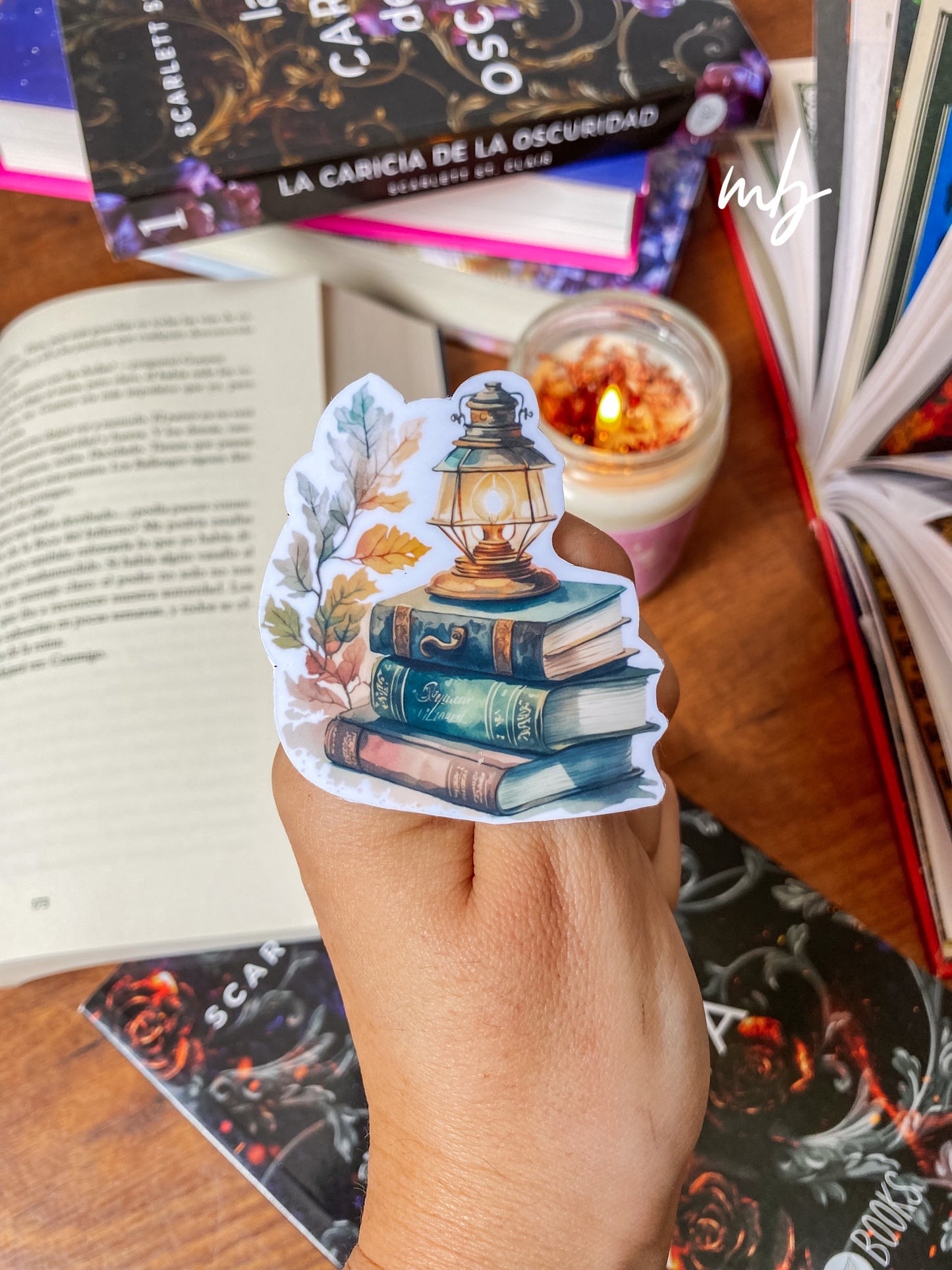 LANTERN AND BOOKS STICKER , VINTAGE