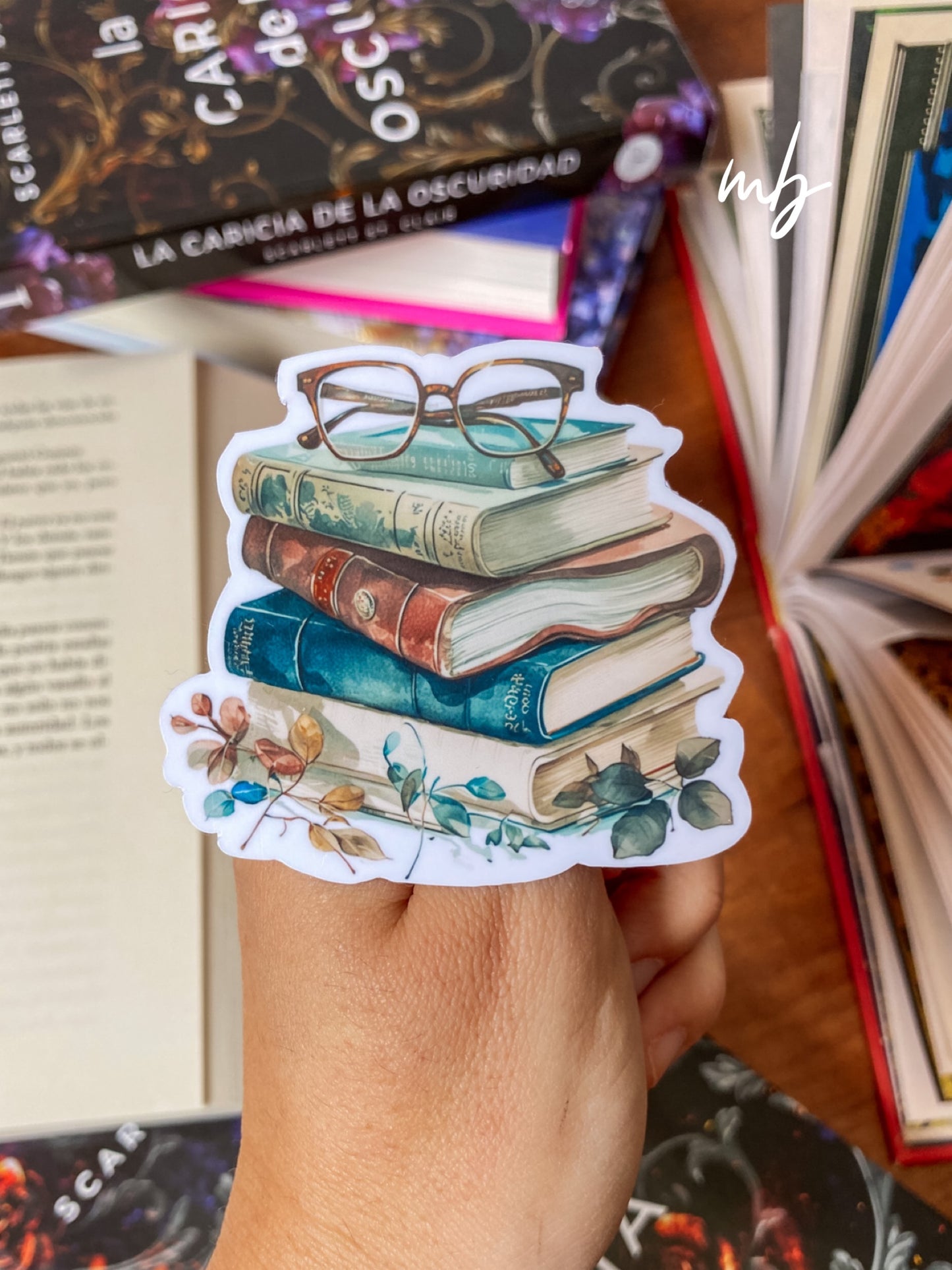 BOOKS AND GLASSES STICKER , VINTAGE